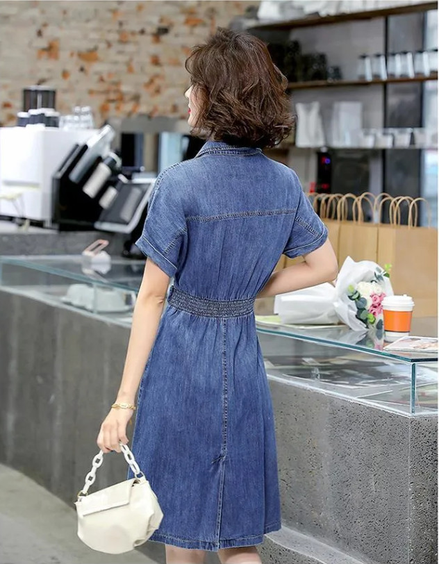 ĐẦM JEAN CỔ SƠ MI EO THUN THÊU TIM